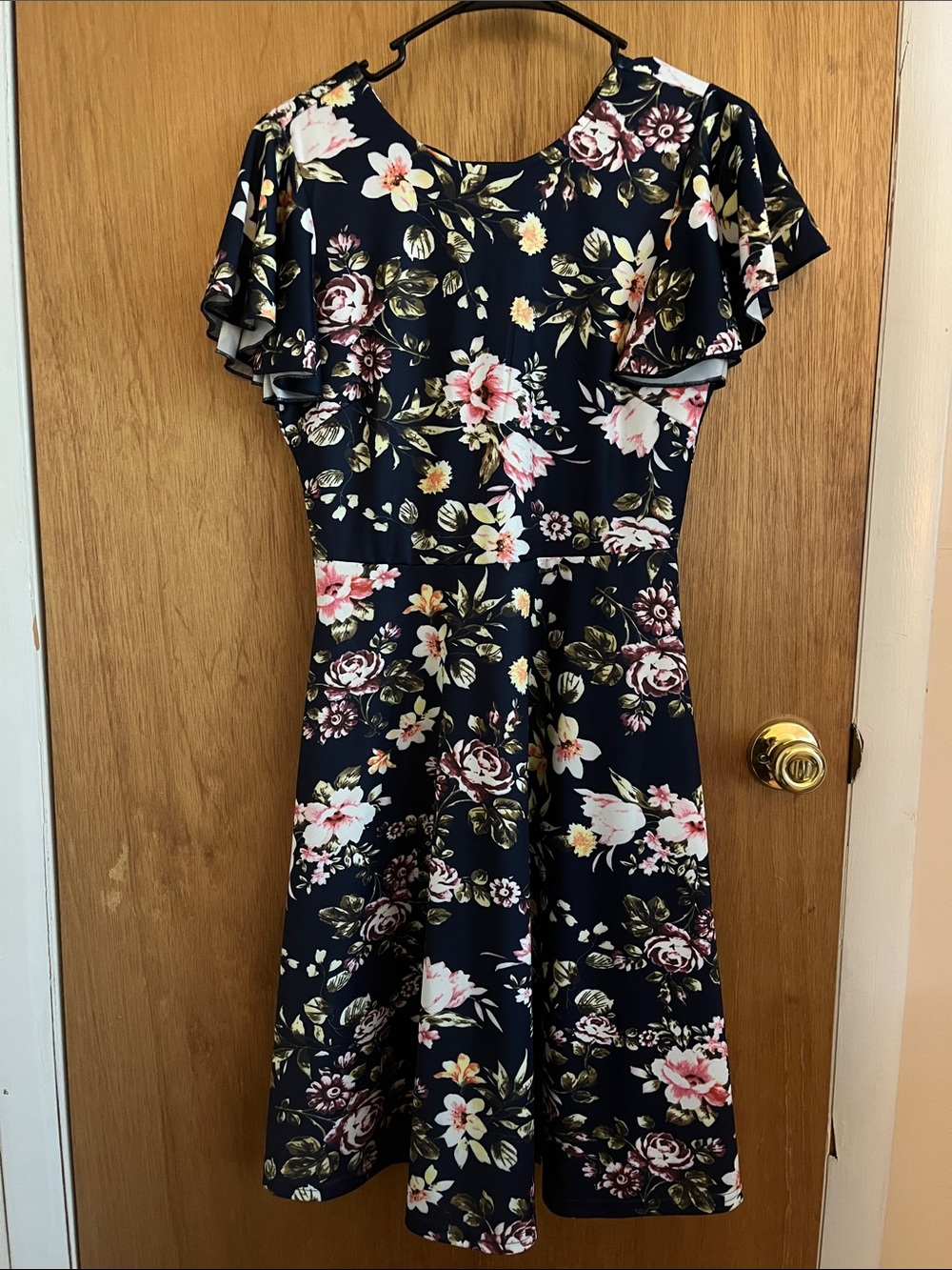 Floral Fit & Flare Dress - Navy with Pink Floral